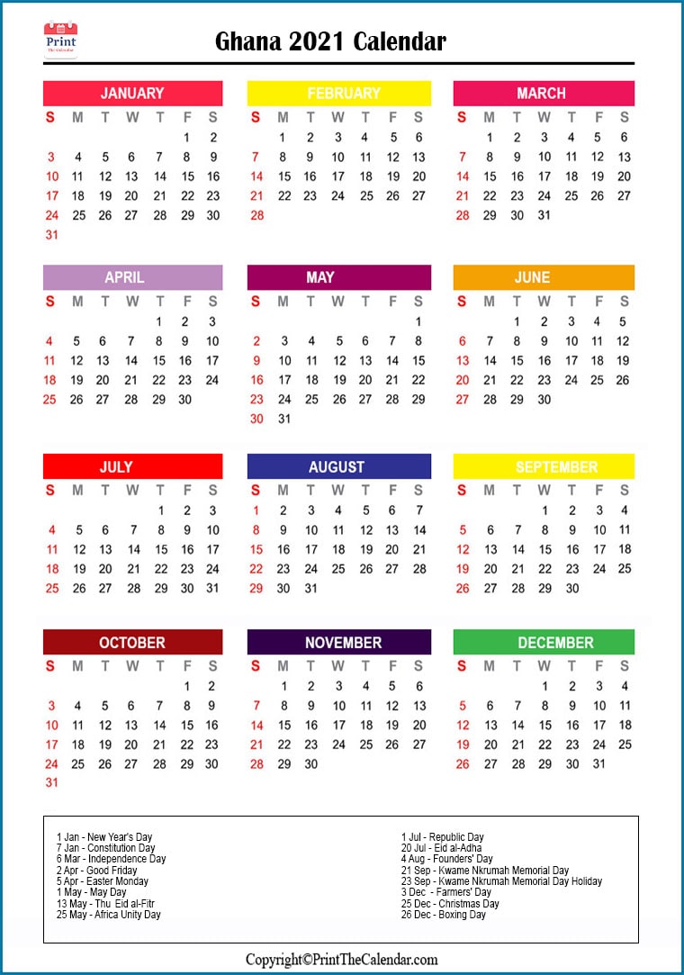 2021 Holiday Calendar Ghana Ghana 2021 Holidays